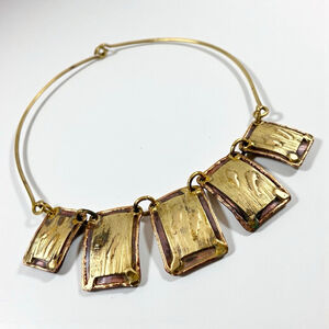 Vintage Southwest Native Art Brass & Copper Statement Choker Necklace.